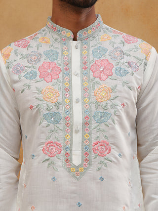 Silk Blend Embroidered Kurta Pyjama