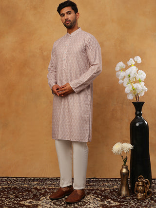 Cotton Blend Printed & Embroidered Kurta Pyjama