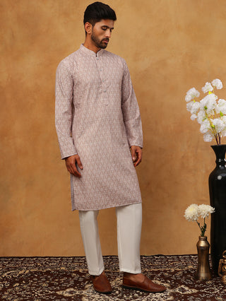 Cotton Blend Printed & Embroidered Kurta Pyjama