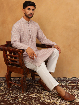 Cotton Blend Printed & Embroidered Kurta Pyjama