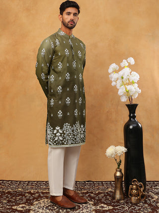 Printed Cotton Blend Kurta Pyjama Set