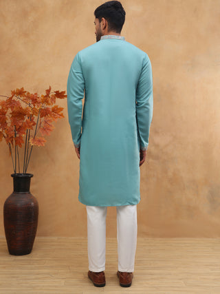 Embroidered Silk Blend Kurta Pyjama Set