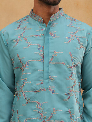 Embroidered Silk Blend Kurta Pyjama Set