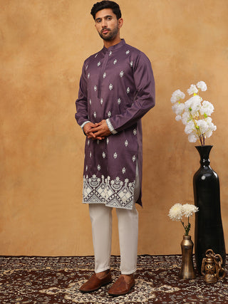 Traditional Silk Blend Embroidered Kurta Pyjama