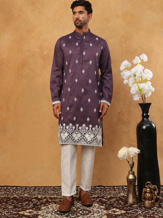 Traditional Silk Blend Embroidered Kurta Pyjama