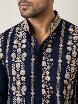 Men Silk Blend Embroidered Kurta Pyjama