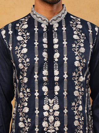 Men Silk Blend Embroidered Kurta Pyjama