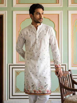 Cotton Blend Printed Straight Kurta Pyjama
