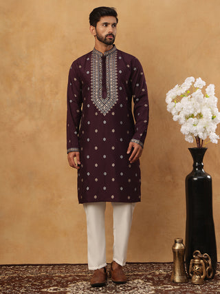 Ethnic Silk Blend Foil Print Kurta Pyjama Set
