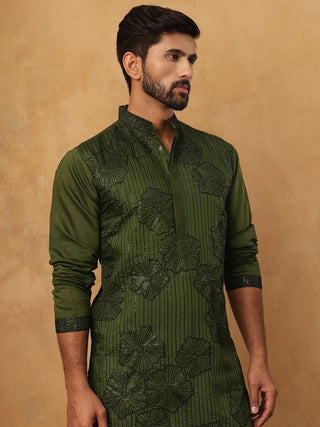 Silk Blend Embroidered Kurta with Pyjama