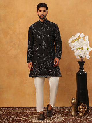 Silk Blend Embroidered Kurta with Pyjama