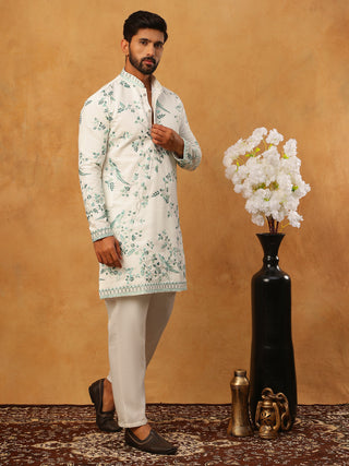 Silk Blend Embroidered Kurta with Pyjama
