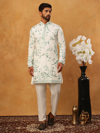 Silk Blend Embroidered Kurta with Pyjama