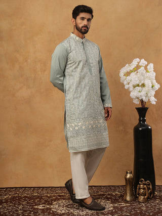 Classic Silk Blend Embroidered Kurta Pyjama Set