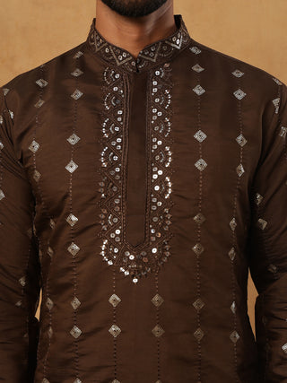 Festive Silk Blend Sequin Work Kurta Pyjama Set