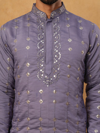 Festive Silk Blend Sequin Work Kurta Pyjama Set