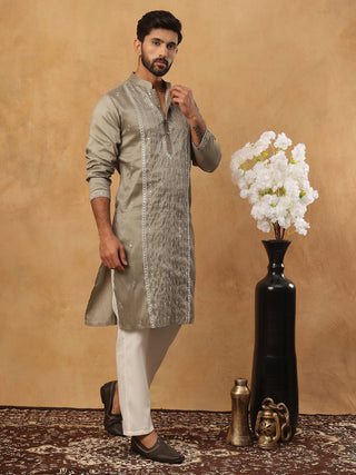 Luxury Silk Blend Thread Work Kurta Pyjama Set