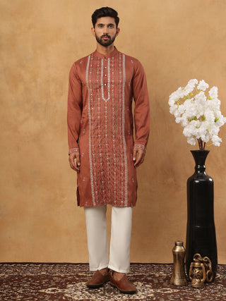Luxury Silk Blend Thread Work Kurta Pyjama Set