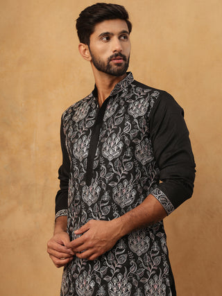 Silk Blend Embroidered Kurta with Pyjama