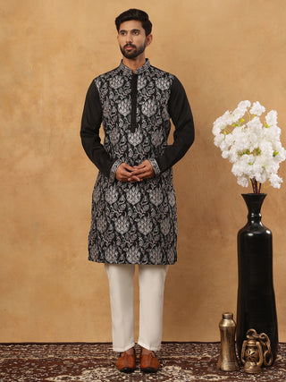 Silk Blend Embroidered Kurta with Pyjama