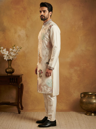 White Silk Blend Embroidered Kurta Pyjama