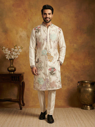 White Silk Blend Embroidered Kurta Pyjama