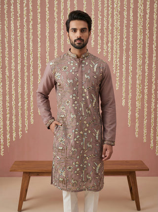 Silk Blend Designer Embroidered Kurta Set