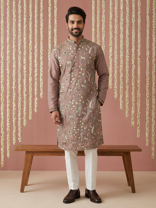 Silk Blend Designer Embroidered Kurta Set