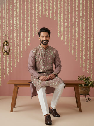 Silk Blend Designer Embroidered Kurta Set