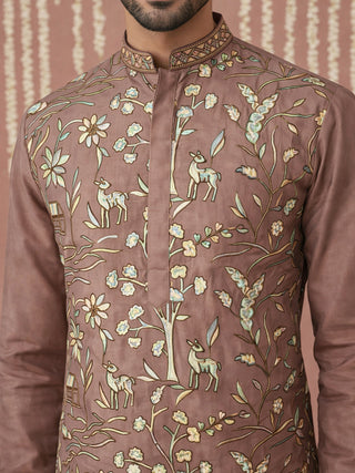 Silk Blend Designer Embroidered Kurta Set