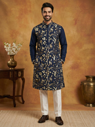 Silk Blend Designer Embroidered Kurta Set