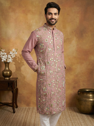 Silk Blend Designer Embroidered Kurta Set
