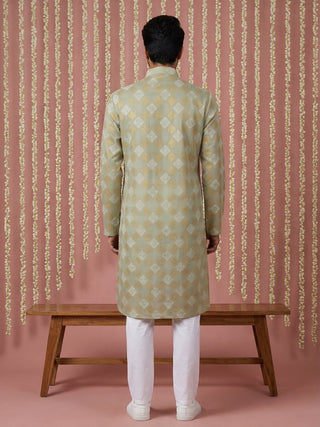 Men Cotton Blend Kurta Pyjama with Foil Print
