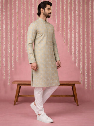 Men Cotton Blend Kurta Pyjama with Foil Print