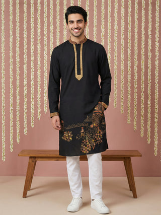 Men Embroidered Silk Blend Kurta Set