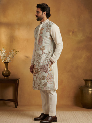 Men Embroidered Silk Blend Kurta Set