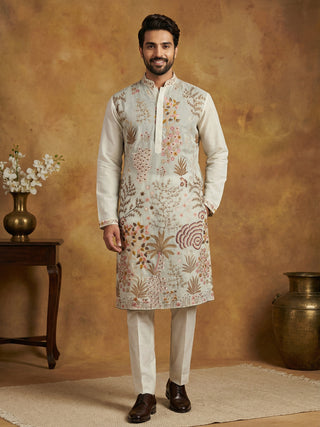 Men Embroidered Silk Blend Kurta Set