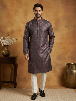 Men Cotton Blend Kurta Pyjama with Foil Print