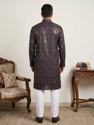Men Cotton Blend Kurta Pyjama with Foil Print
