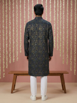 Men Cotton Blend Kurta Pyjama with Foil Print
