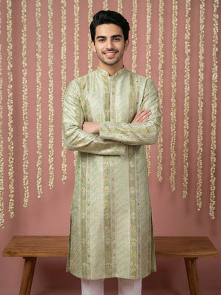 Men Silk Blend Embroidered Kurta Pyjama Set