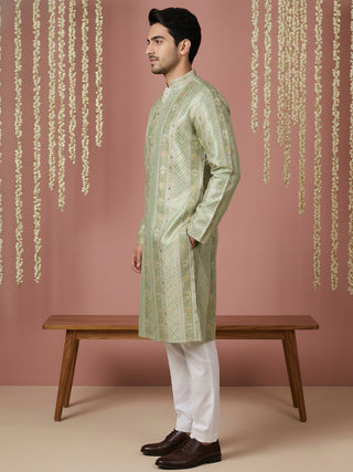 Men Silk Blend Embroidered Kurta Pyjama Set