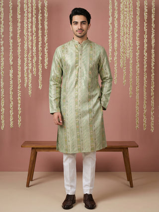 Men Silk Blend Embroidered Kurta Pyjama Set