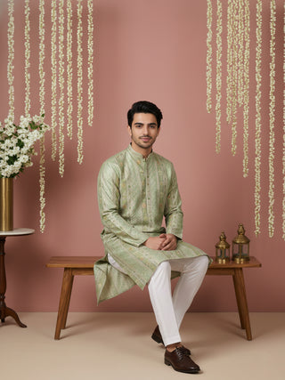 Men Silk Blend Embroidered Kurta Pyjama Set