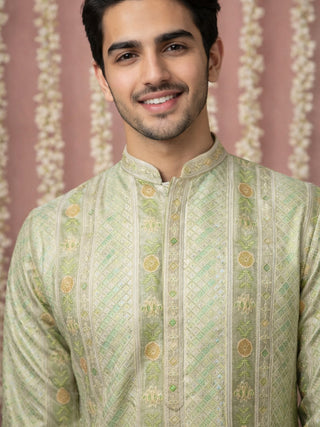 Men Silk Blend Embroidered Kurta Pyjama Set