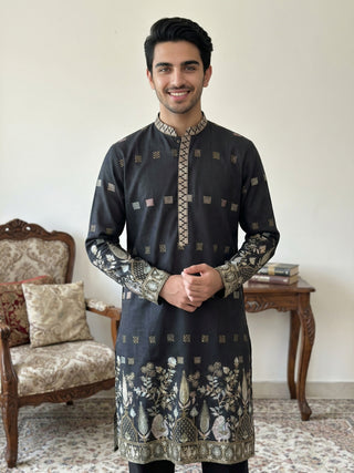 Men Silk Blend Embroidered Kurta Pyjama Set
