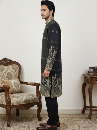 Men Silk Blend Embroidered Kurta Pyjama Set