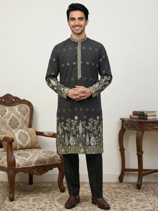 Men Silk Blend Embroidered Kurta Pyjama Set