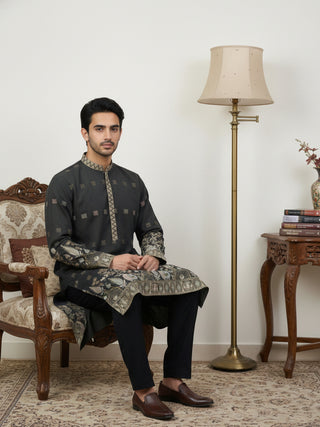 Men Silk Blend Embroidered Kurta Pyjama Set