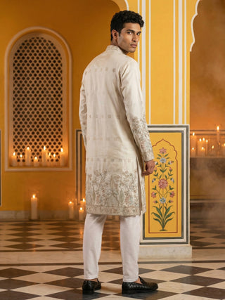 Men Silk Blend Embroidered Kurta Pyjama Set